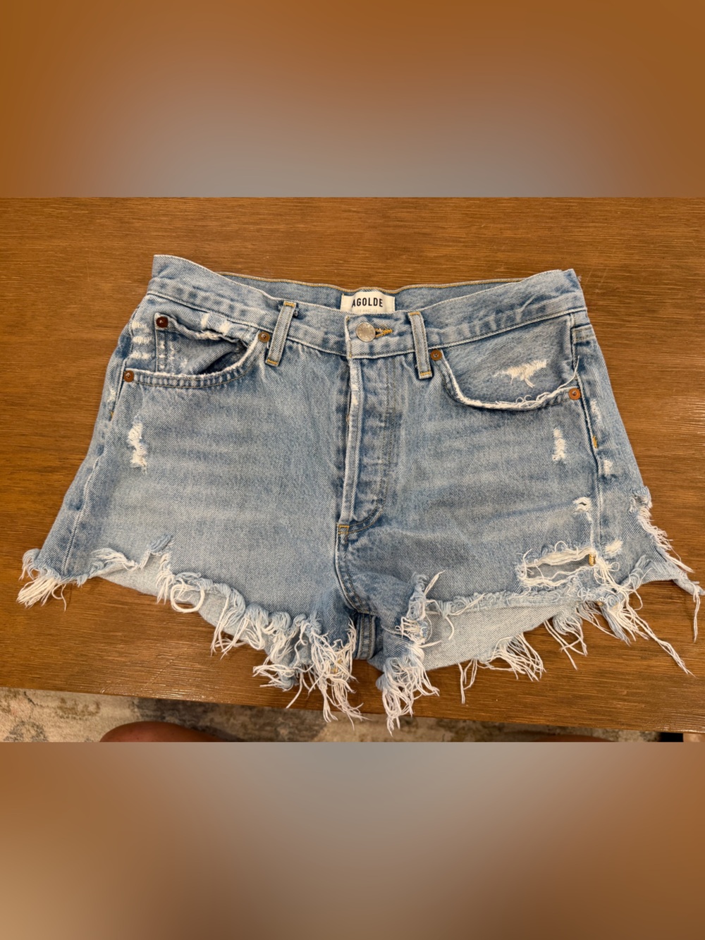 Agolde Light Wash Distressed Denim Cutoff Shorts
